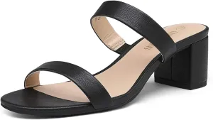 DREAM PAIRS Women's Two Strap Open Toe Low Block Chunky Heels Sandals Dress Pumps Casual Summer Mules Shoes