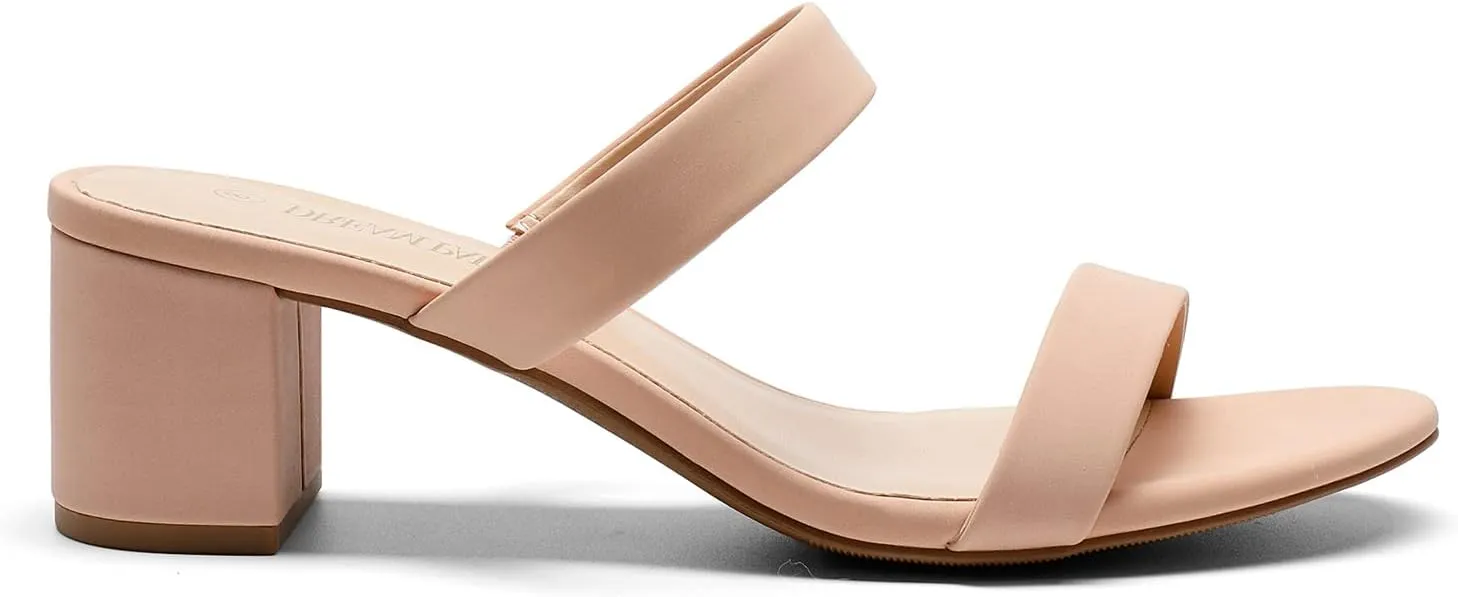 DREAM PAIRS Women's Two Strap Open Toe Low Block Chunky Heels Sandals Dress Pumps Casual Summer Mules Shoes