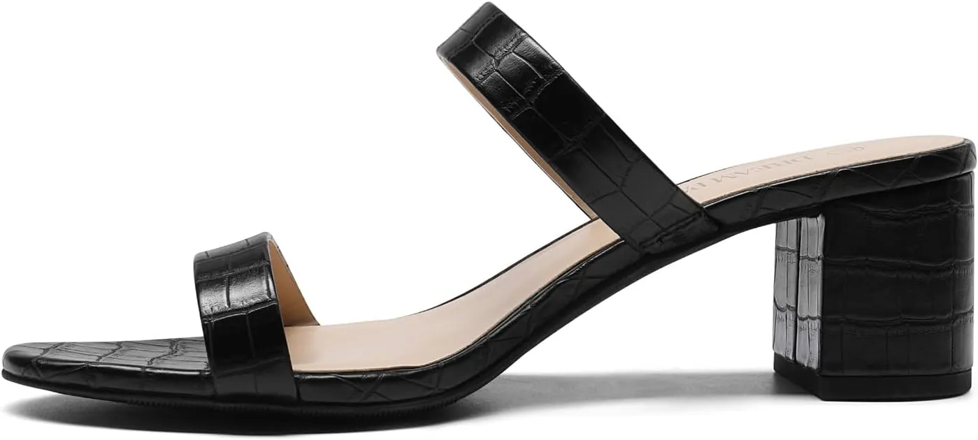 DREAM PAIRS Women's Two Strap Open Toe Low Block Chunky Heels Sandals Dress Pumps Casual Summer Mules Shoes