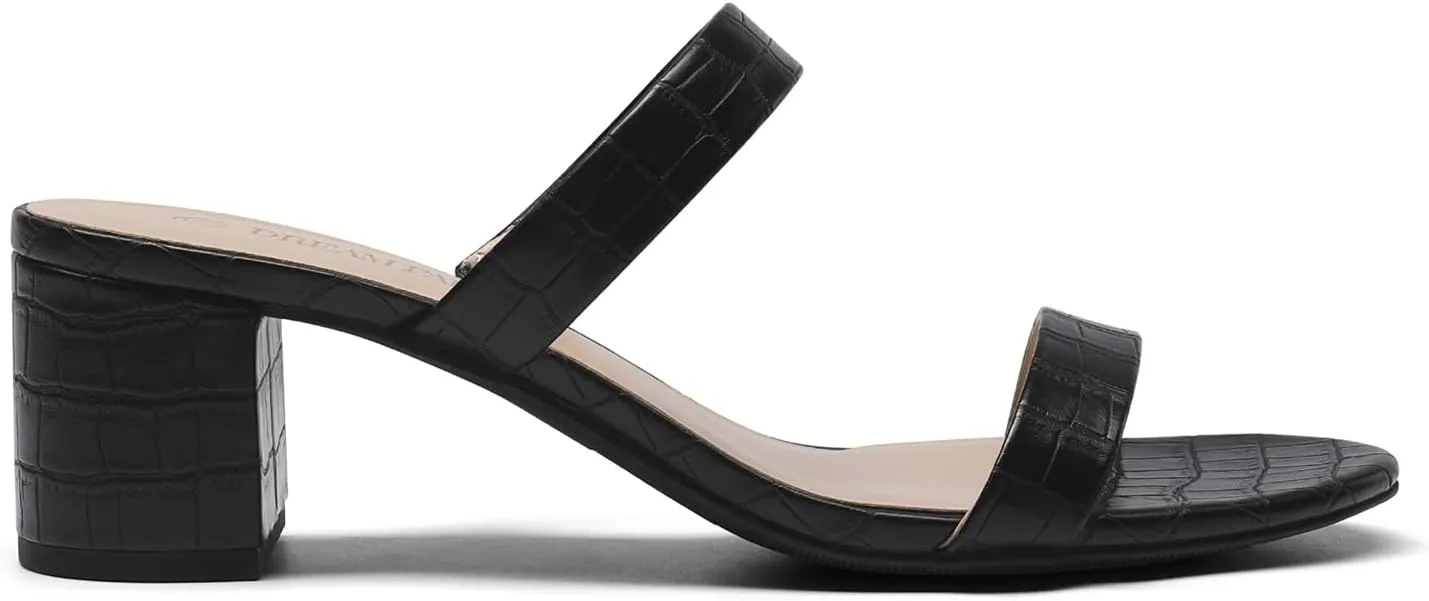 DREAM PAIRS Women's Two Strap Open Toe Low Block Chunky Heels Sandals Dress Pumps Casual Summer Mules Shoes