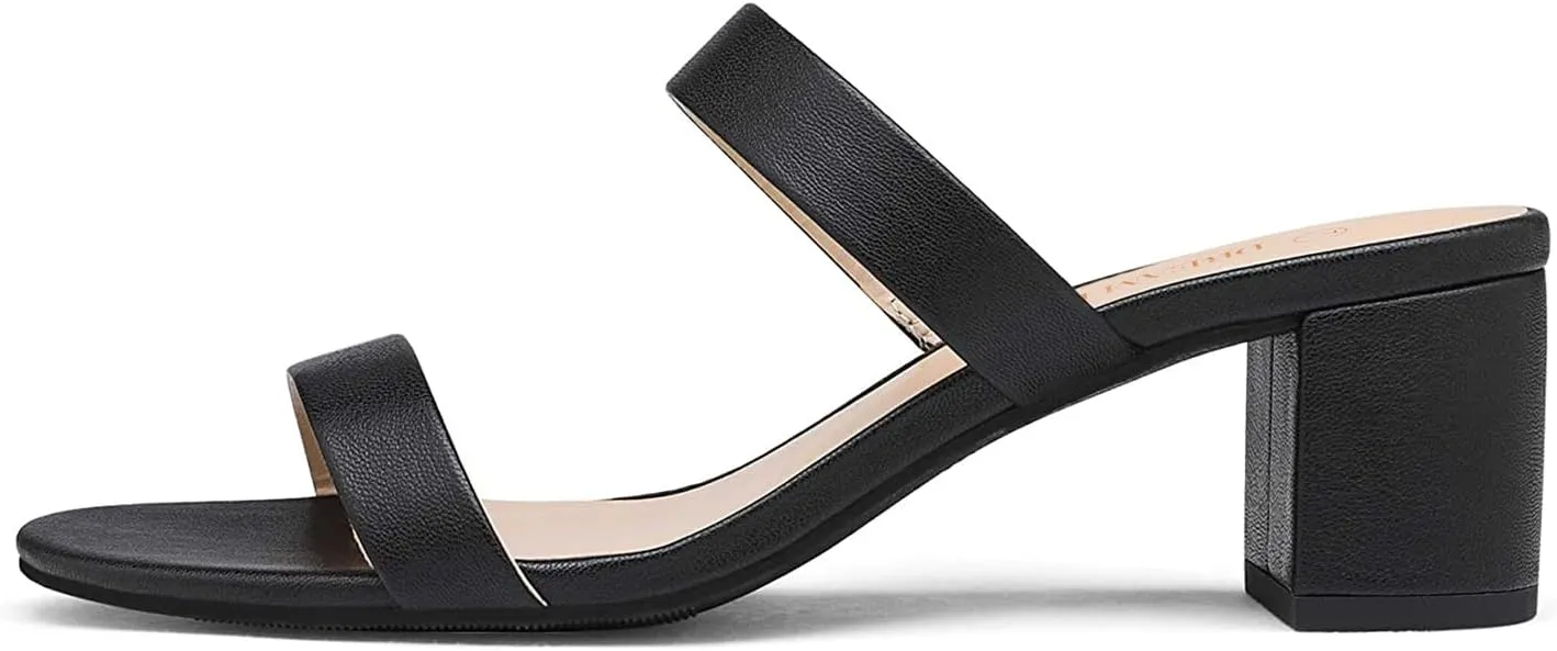 DREAM PAIRS Women's Two Strap Open Toe Low Block Chunky Heels Sandals Dress Pumps Casual Summer Mules Shoes