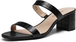 DREAM PAIRS Women's Two Strap Open Toe Low Block Chunky Heels Sandals Dress Pumps Casual Summer Mules Shoes