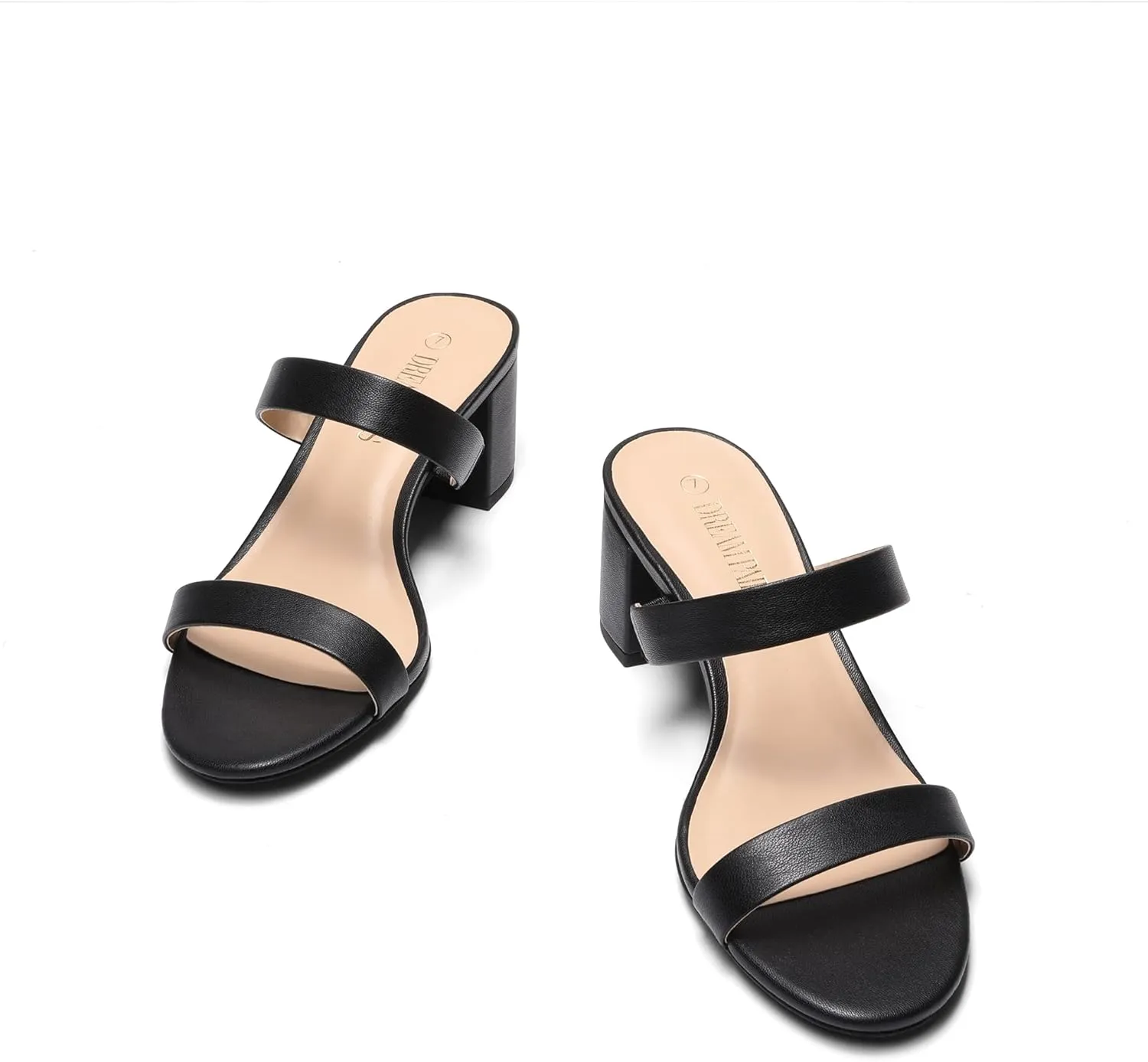 DREAM PAIRS Women's Two Strap Open Toe Low Block Chunky Heels Sandals Dress Pumps Casual Summer Mules Shoes