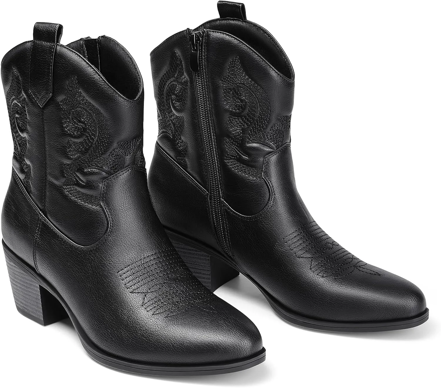 DREAM PAIRS Women's Western Cowboy Cowgirl Embroidered Ankle Boots Fashion Low chunky Heel Round Toe Fall Short Booties Shoes