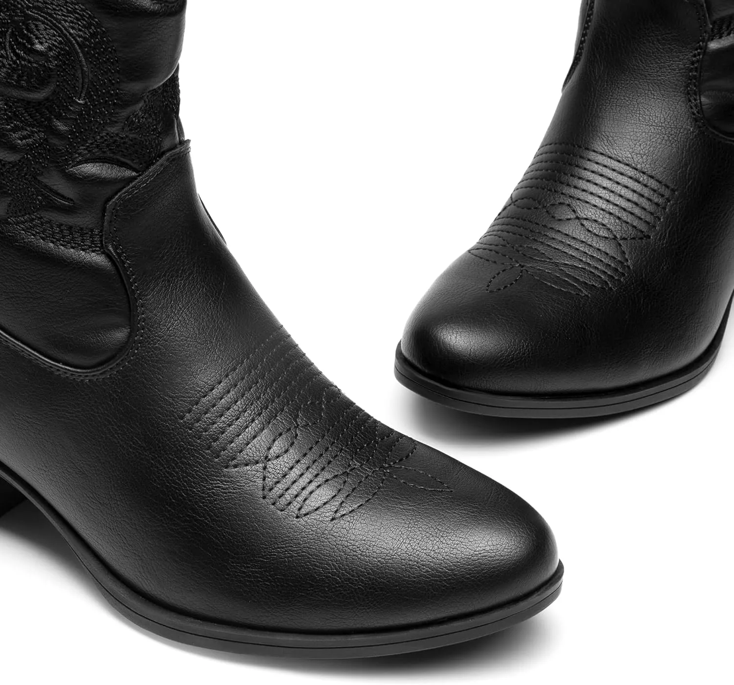 DREAM PAIRS Women's Western Cowboy Cowgirl Embroidered Ankle Boots Fashion Low chunky Heel Round Toe Fall Short Booties Shoes