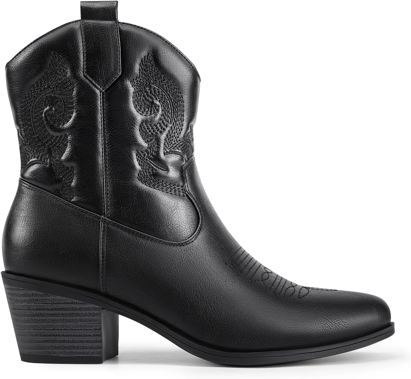 DREAM PAIRS Women's Western Cowboy Cowgirl Embroidered Ankle Boots Fashion Low chunky Heel Round Toe Fall Short Booties Shoes