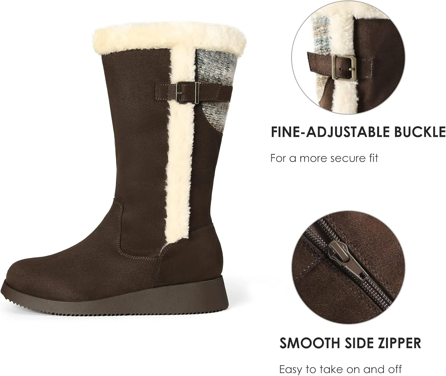 DREAM PAIRS Womens Winter Snow Boots Mid-Calf Fashion Furry Warm Tall Boot