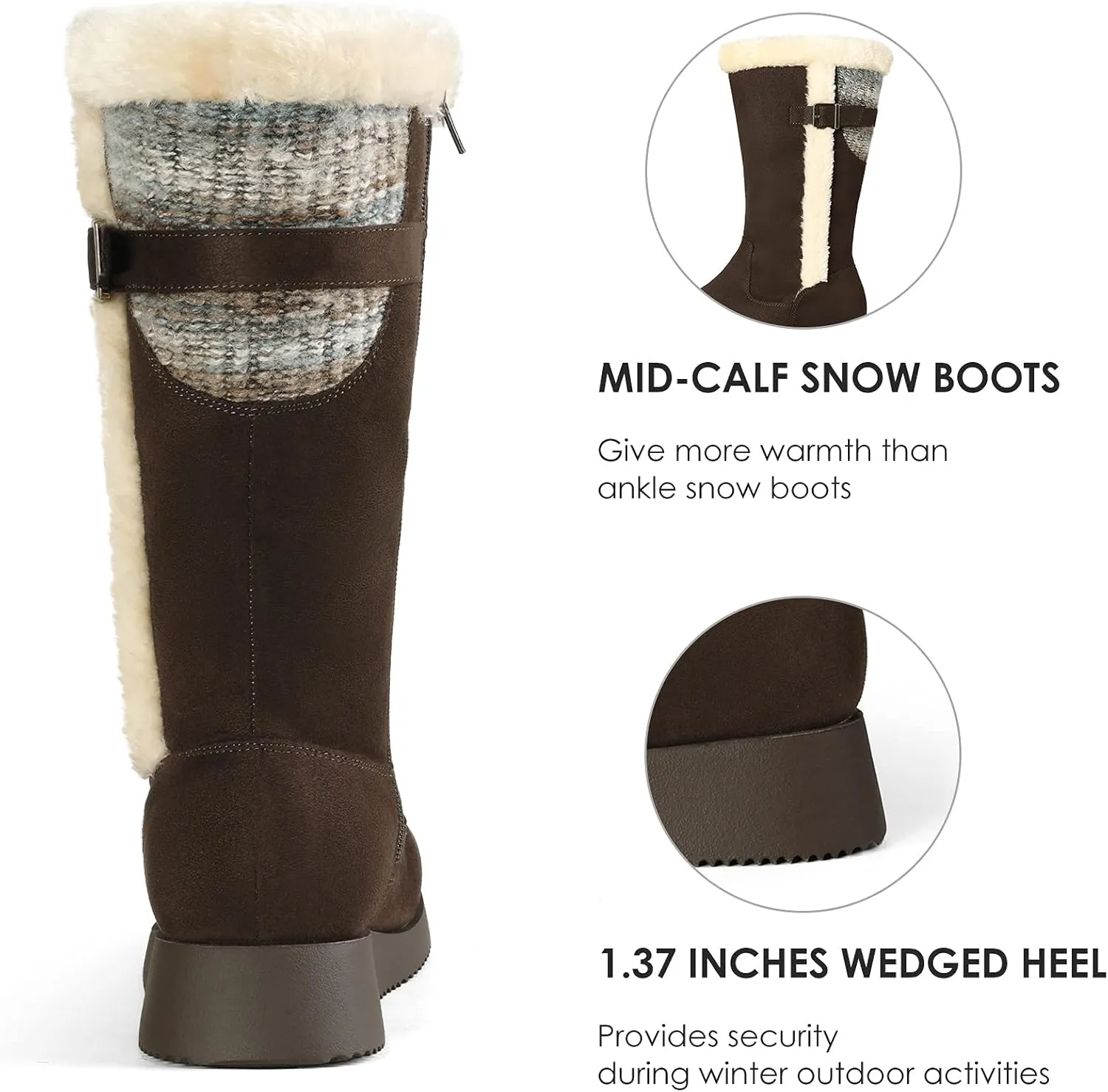 DREAM PAIRS Womens Winter Snow Boots Mid-Calf Fashion Furry Warm Tall Boot