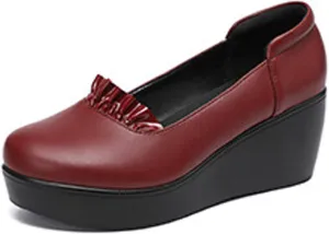 EFTCAL Women's Wedges Platform Ruffles Pump Shoes MId Heel Wedge Slip On Loafers,Lightweight Comfortable Walking Shoes,Casual Breathable Platform Penny Shoes