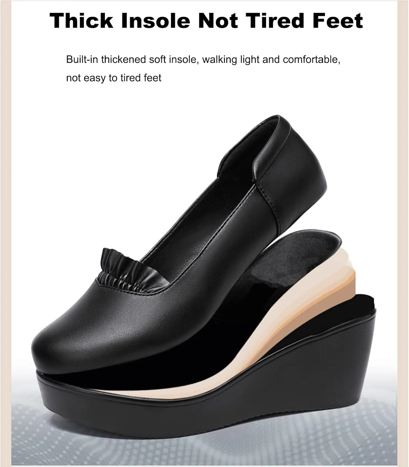 EFTCAL Women's Wedges Platform Ruffles Pump Shoes MId Heel Wedge Slip On Loafers,Lightweight Comfortable Walking Shoes,Casual Breathable Platform Penny Shoes