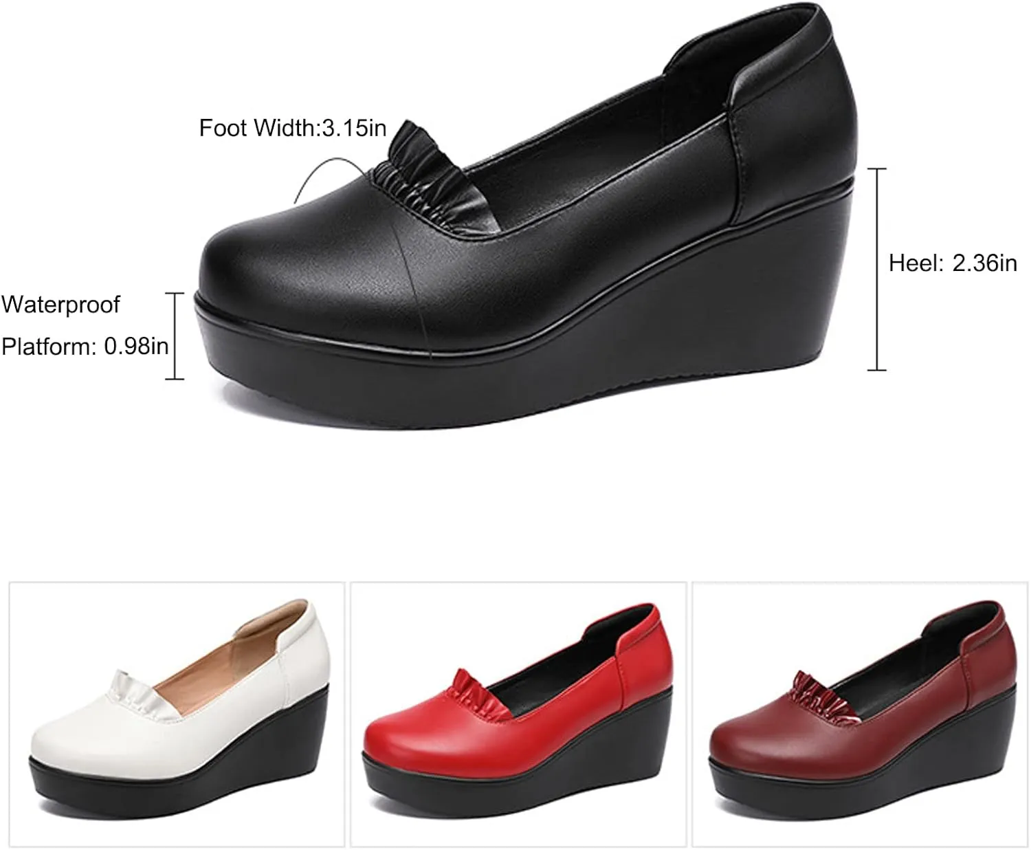 EFTCAL Women's Wedges Platform Ruffles Pump Shoes MId Heel Wedge Slip On Loafers,Lightweight Comfortable Walking Shoes,Casual Breathable Platform Penny Shoes