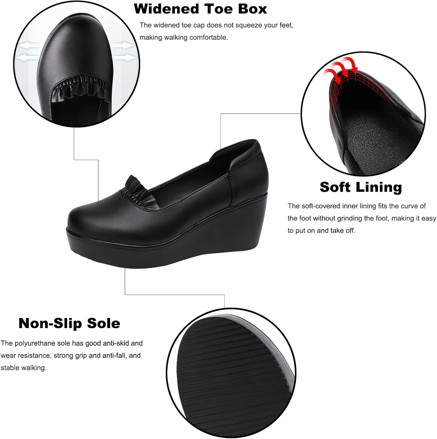 EFTCAL Women's Wedges Platform Ruffles Pump Shoes MId Heel Wedge Slip On Loafers,Lightweight Comfortable Walking Shoes,Casual Breathable Platform Penny Shoes