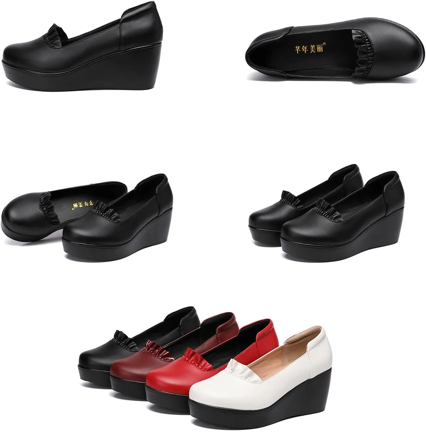 EFTCAL Women's Wedges Platform Ruffles Pump Shoes MId Heel Wedge Slip On Loafers,Lightweight Comfortable Walking Shoes,Casual Breathable Platform Penny Shoes