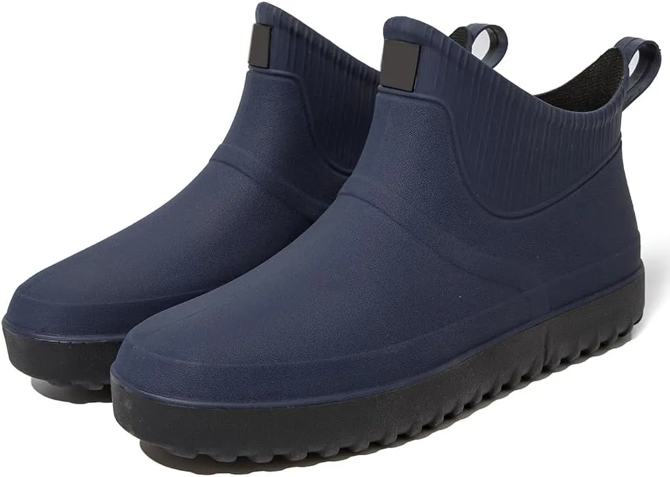 Enelauge Men's Outdoor Waterproof Rain Short Ankle Boots Nonslip Rubber Rain Car Wash Footwear Garden Shoes