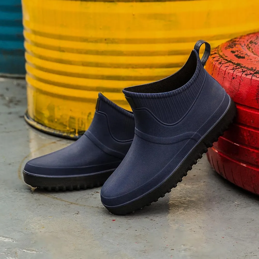 Enelauge Men's Outdoor Waterproof Rain Short Ankle Boots Nonslip Rubber Rain Car Wash Footwear Garden Shoes