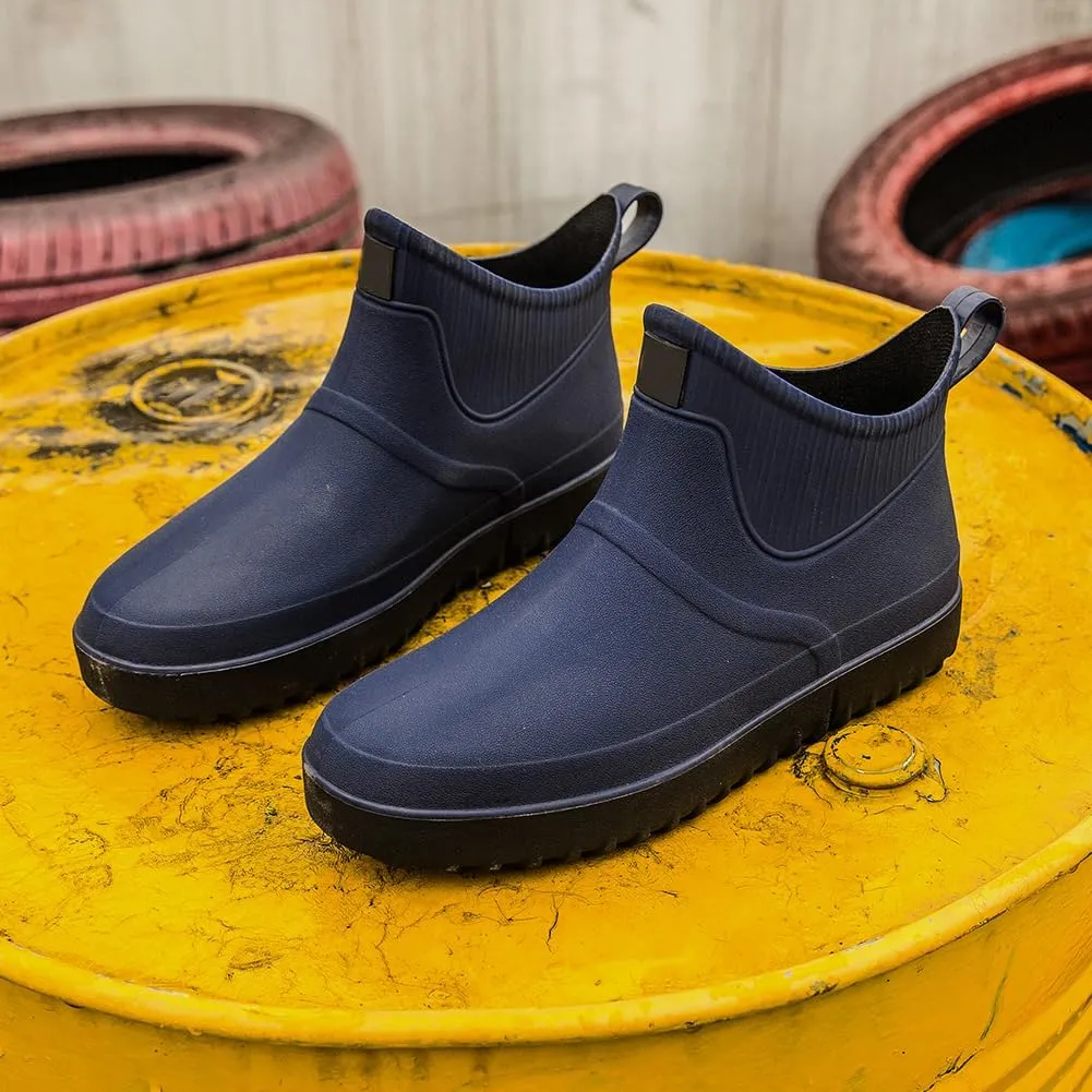 Enelauge Men's Outdoor Waterproof Rain Short Ankle Boots Nonslip Rubber Rain Car Wash Footwear Garden Shoes