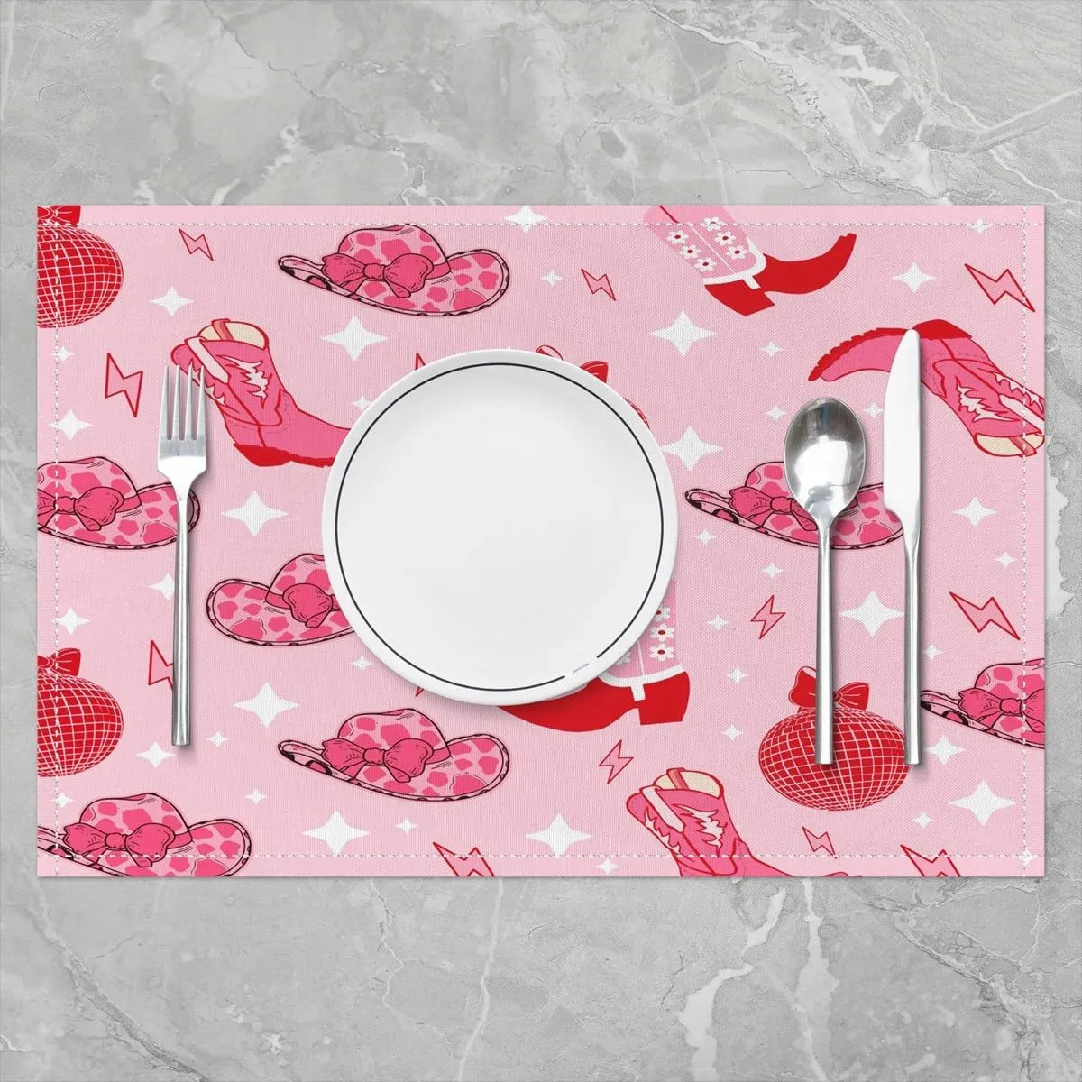 Erosebridal Cowgirl Place Mat 12x18 Boots Hats Placemats Set of 4 for Girls Women Bowknots Dreamy Glitter Perfume Lightning Pink Red Heat Resisting Table Mats
