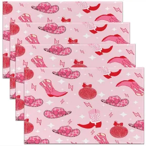 Erosebridal Cowgirl Place Mat 12x18 Boots Hats Placemats Set of 4 for Girls Women Bowknots Dreamy Glitter Perfume Lightning Pink Red Heat Resisting Table Mats
