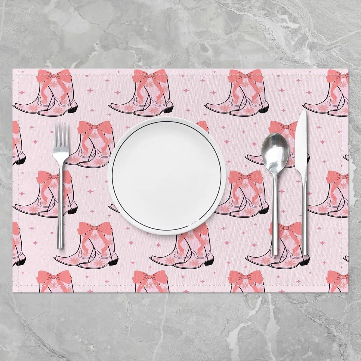 Erosebridal Cowgirl Placemats Set of 4 12x18 Boots Bowknots Place Mat for Girls Women Dreamy Glitter Snow Kawaiin Pink Black Heat Resisting Table Mats