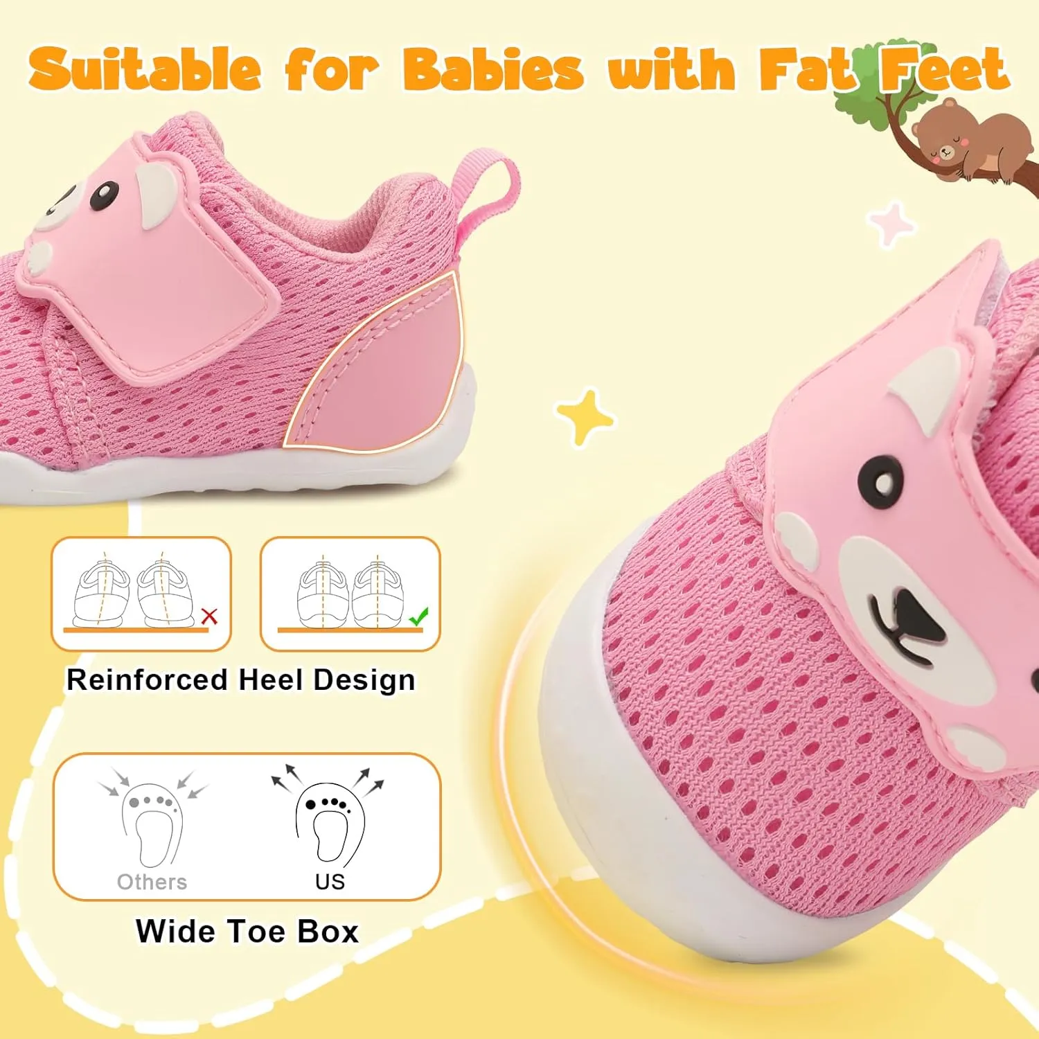 FEETCITY Baby Walking Shoes Wide Baby Shoes Boys Girls Infant Sneakers Crib Shoes Breathable Toddler Barefoot Shoes Slip On Shoes