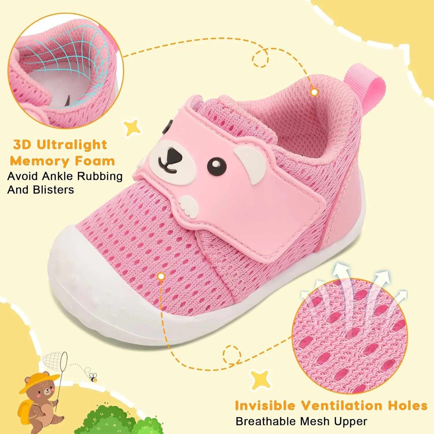 FEETCITY Baby Walking Shoes Wide Baby Shoes Boys Girls Infant Sneakers Crib Shoes Breathable Toddler Barefoot Shoes Slip On Shoes