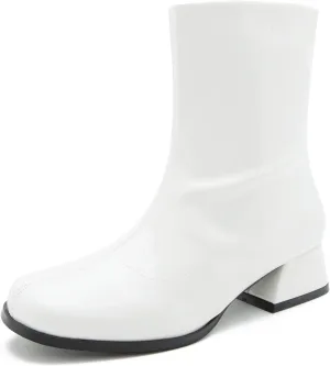 fereshte Gogo Boots For Women's Mid Calf Chunky Block Heel Zipper