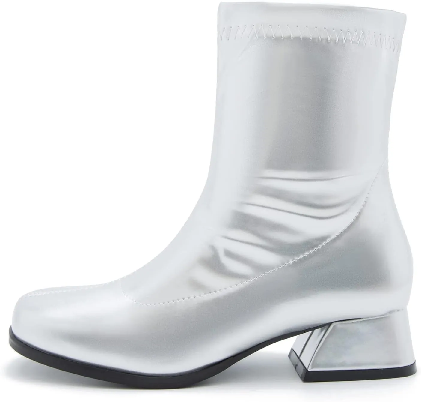 fereshte Gogo Boots For Women's Mid Calf Chunky Block Heel Zipper