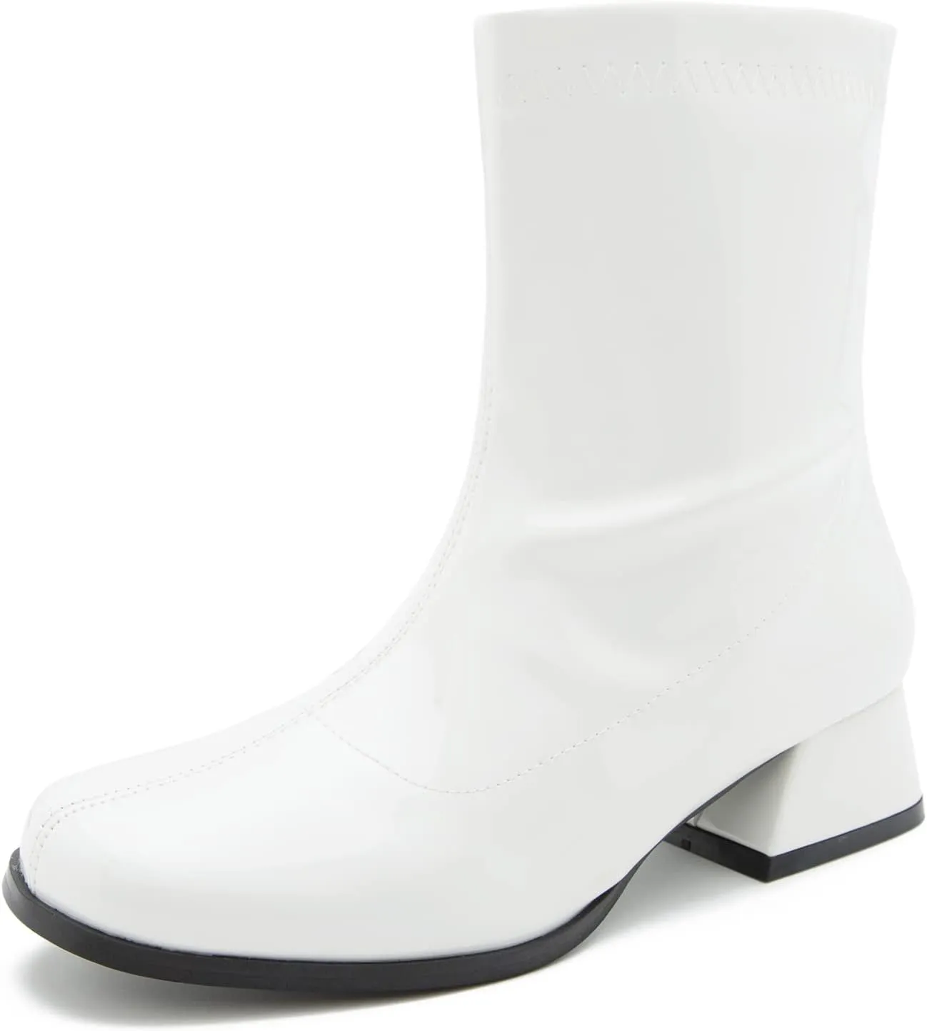 fereshte Gogo Boots For Women's Mid Calf Chunky Block Heel Zipper