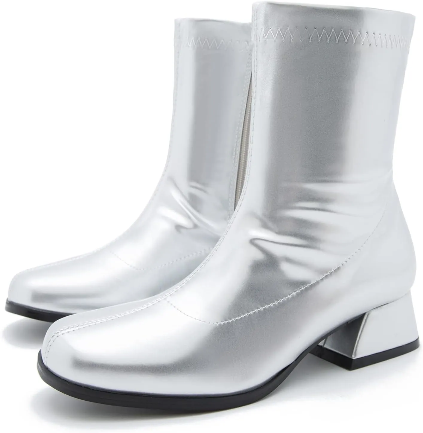 fereshte Gogo Boots For Women's Mid Calf Chunky Block Heel Zipper