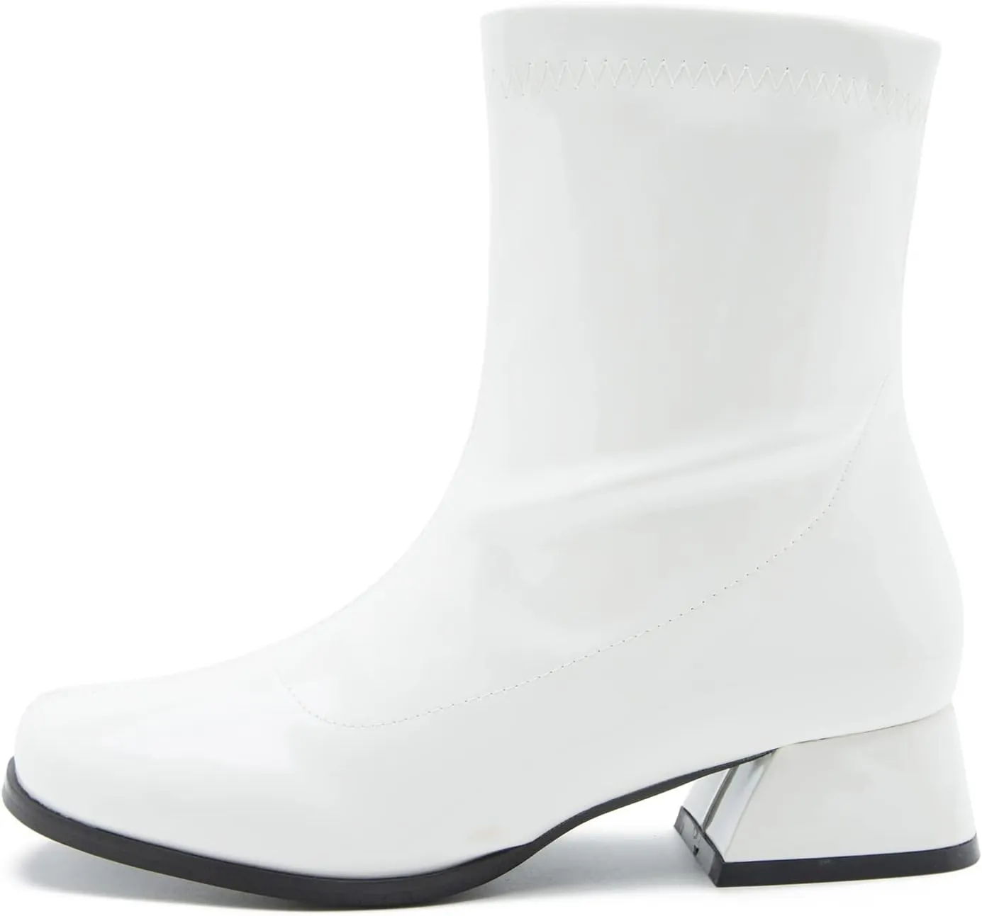 fereshte Gogo Boots For Women's Mid Calf Chunky Block Heel Zipper