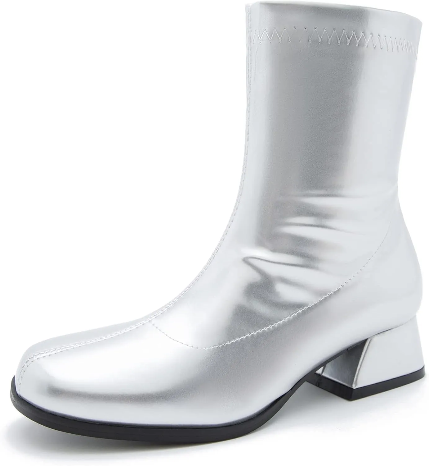 fereshte Gogo Boots For Women's Mid Calf Chunky Block Heel Zipper