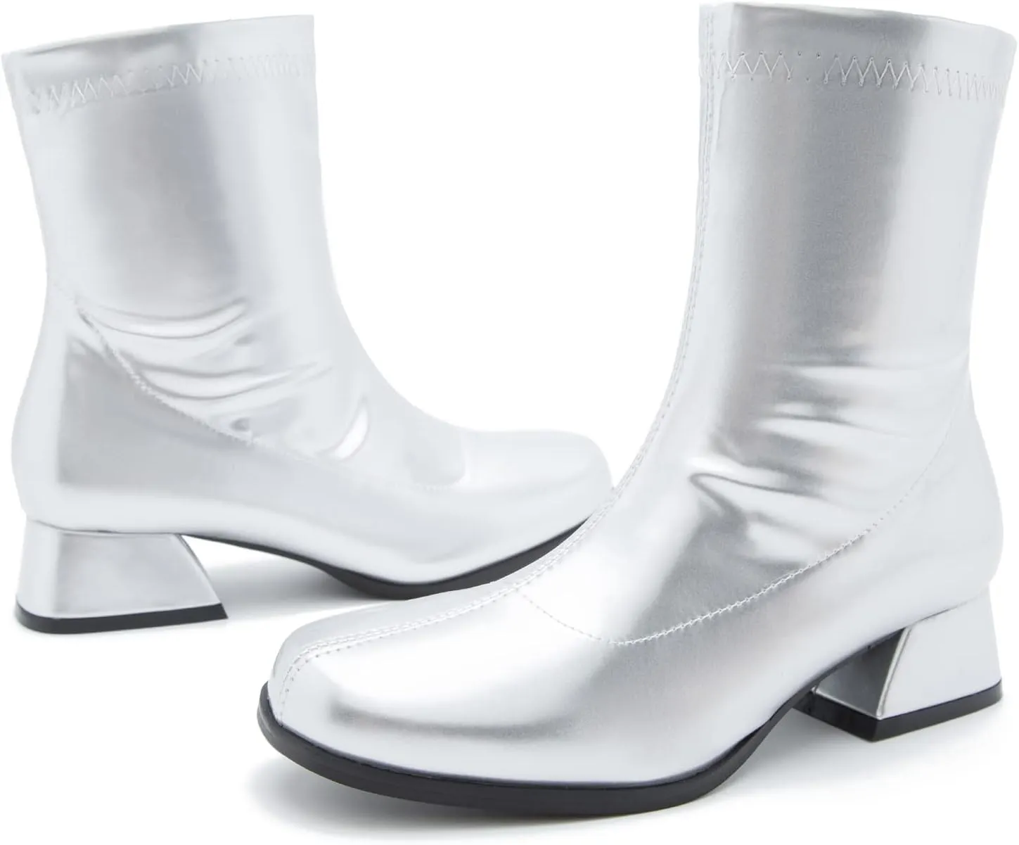 fereshte Gogo Boots For Women's Mid Calf Chunky Block Heel Zipper