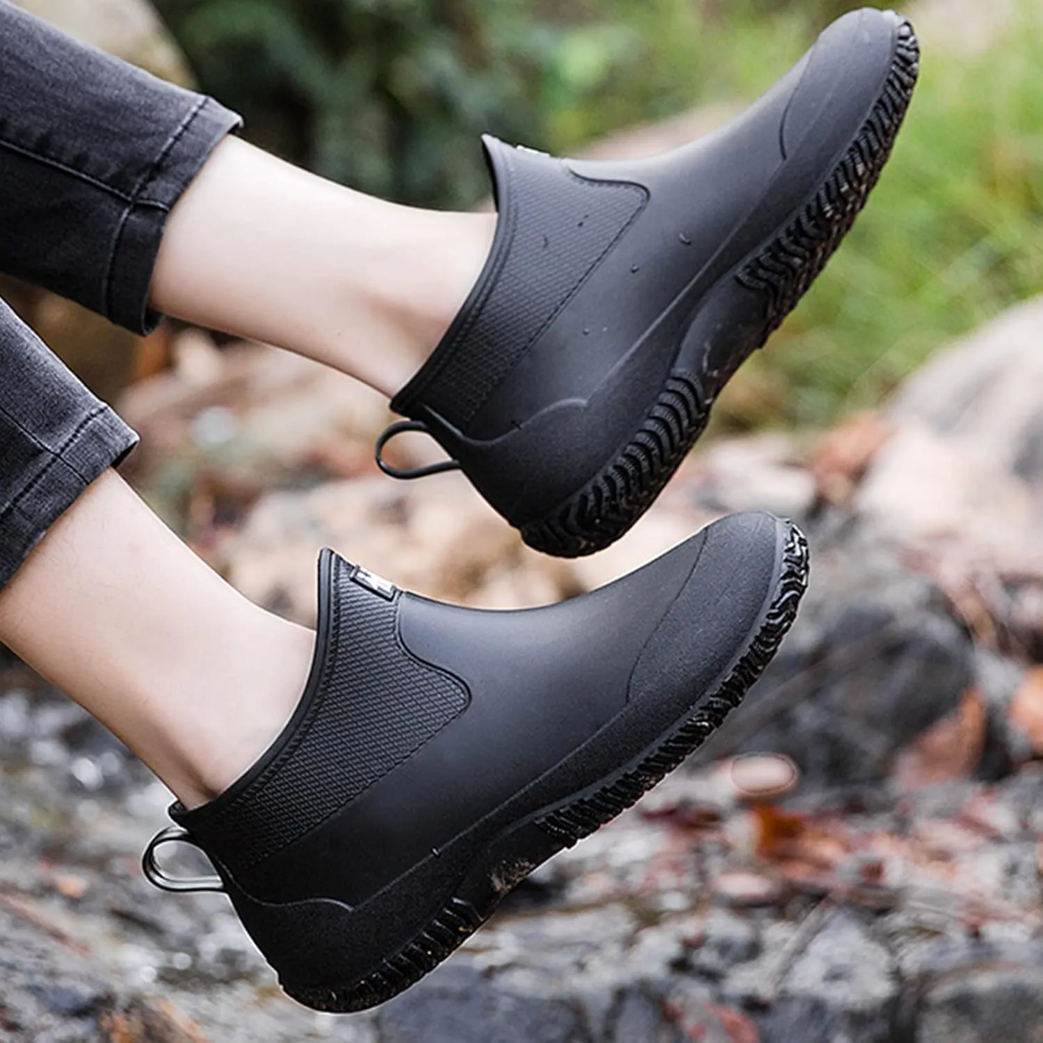 fereshte Men's Ankle Rain Boots Waterproof PVC Short Garden Boots