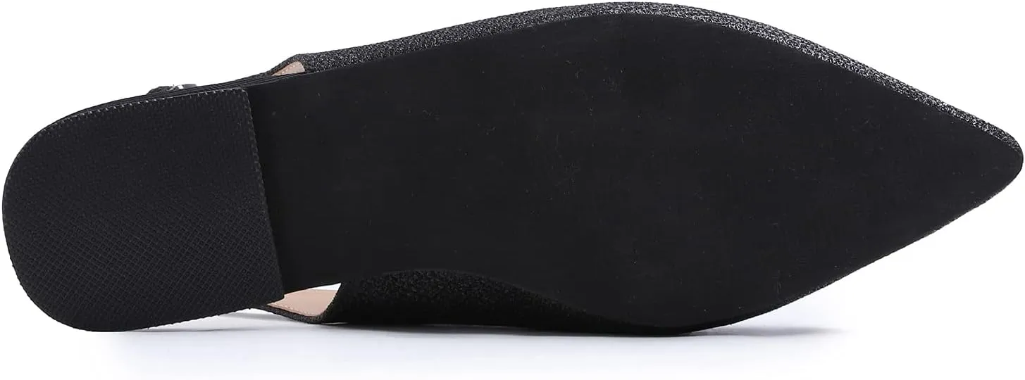 FEVERSOLE Pointed Toe Casual Slingback Flat Mules Women's Fashion Buckle Strap Slide Summer Slippers