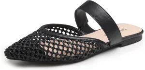 FEVERSOLE Pointed Toe Casual Slingback Flat Mules Women's Fashion Buckle Strap Slide Summer Slippers