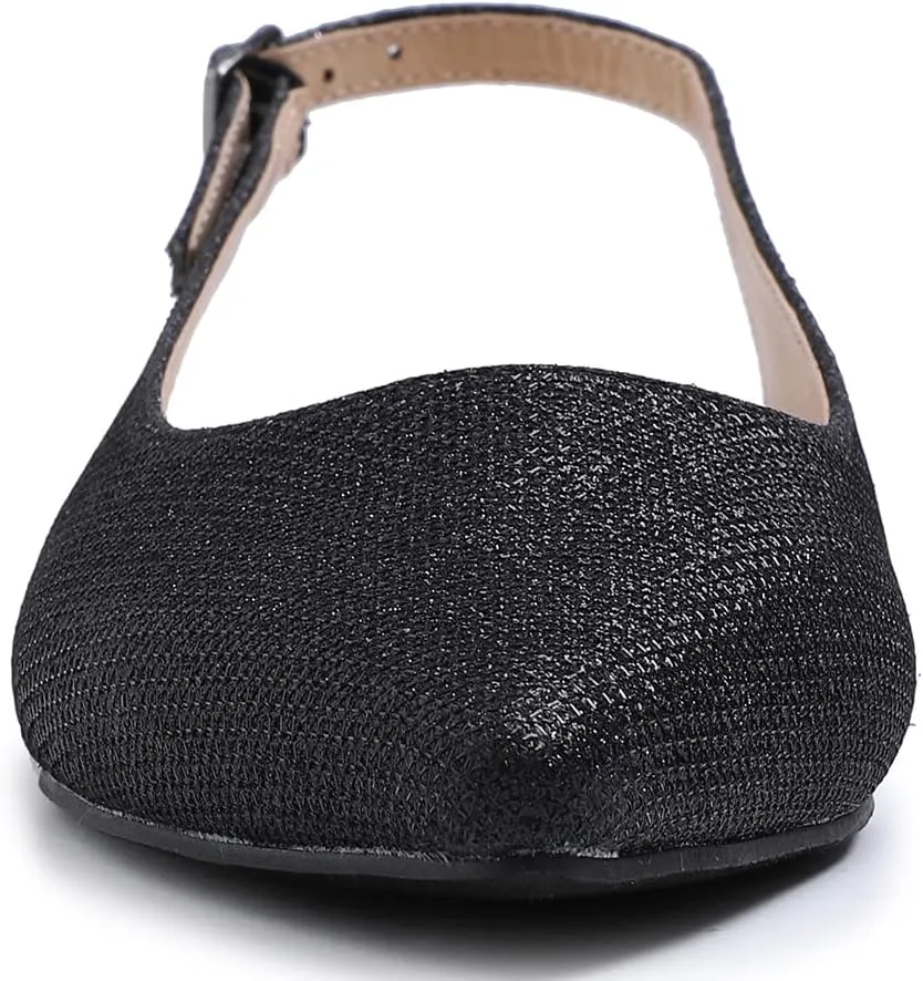 FEVERSOLE Pointed Toe Casual Slingback Flat Mules Women's Fashion Buckle Strap Slide Summer Slippers