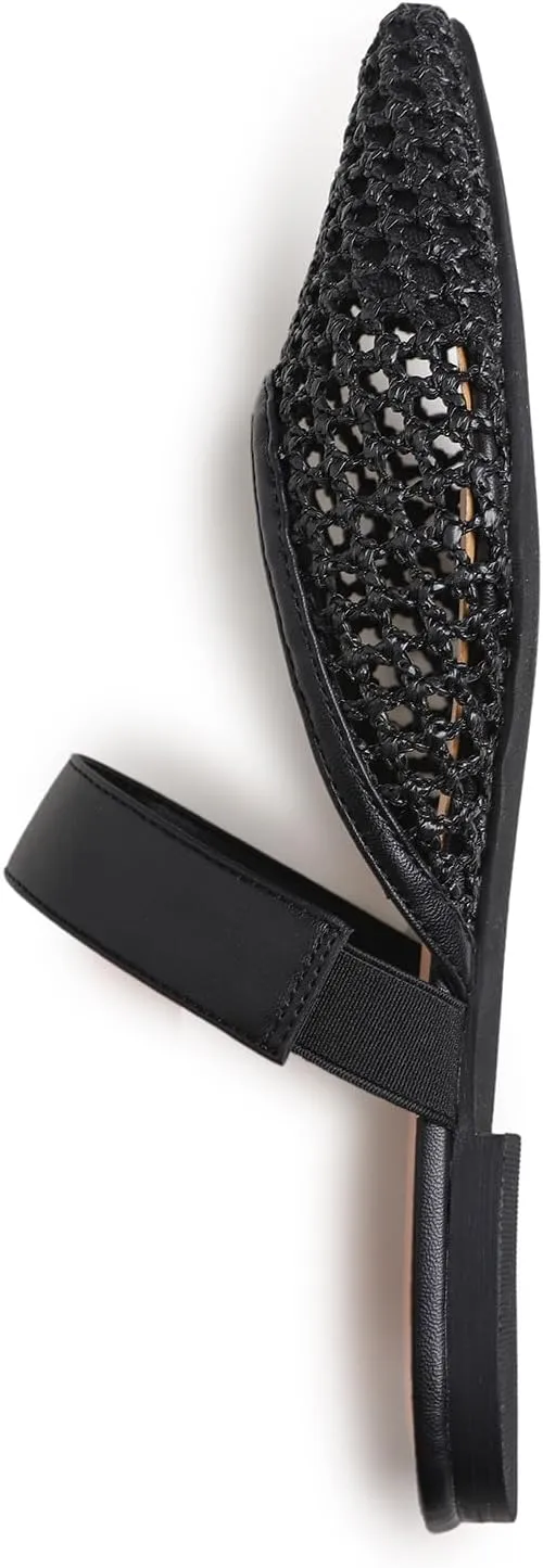 FEVERSOLE Pointed Toe Casual Slingback Flat Mules Women's Fashion Buckle Strap Slide Summer Slippers