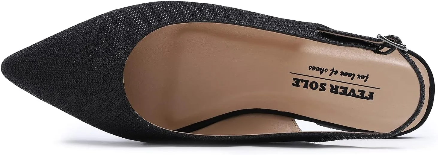 FEVERSOLE Pointed Toe Casual Slingback Flat Mules Women's Fashion Buckle Strap Slide Summer Slippers