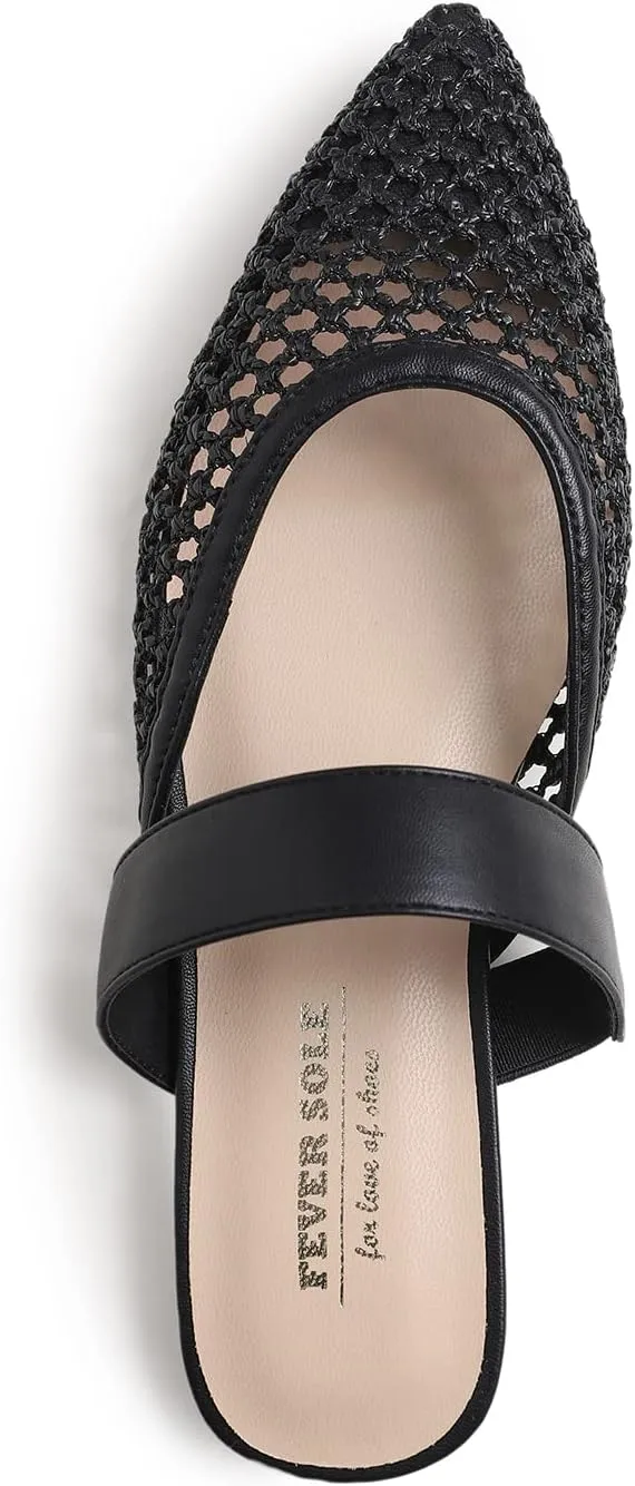 FEVERSOLE Pointed Toe Casual Slingback Flat Mules Women's Fashion Buckle Strap Slide Summer Slippers