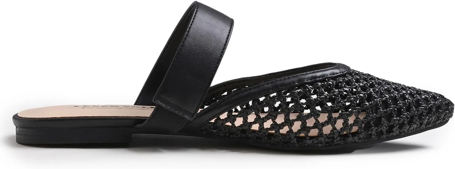 FEVERSOLE Pointed Toe Casual Slingback Flat Mules Women's Fashion Buckle Strap Slide Summer Slippers