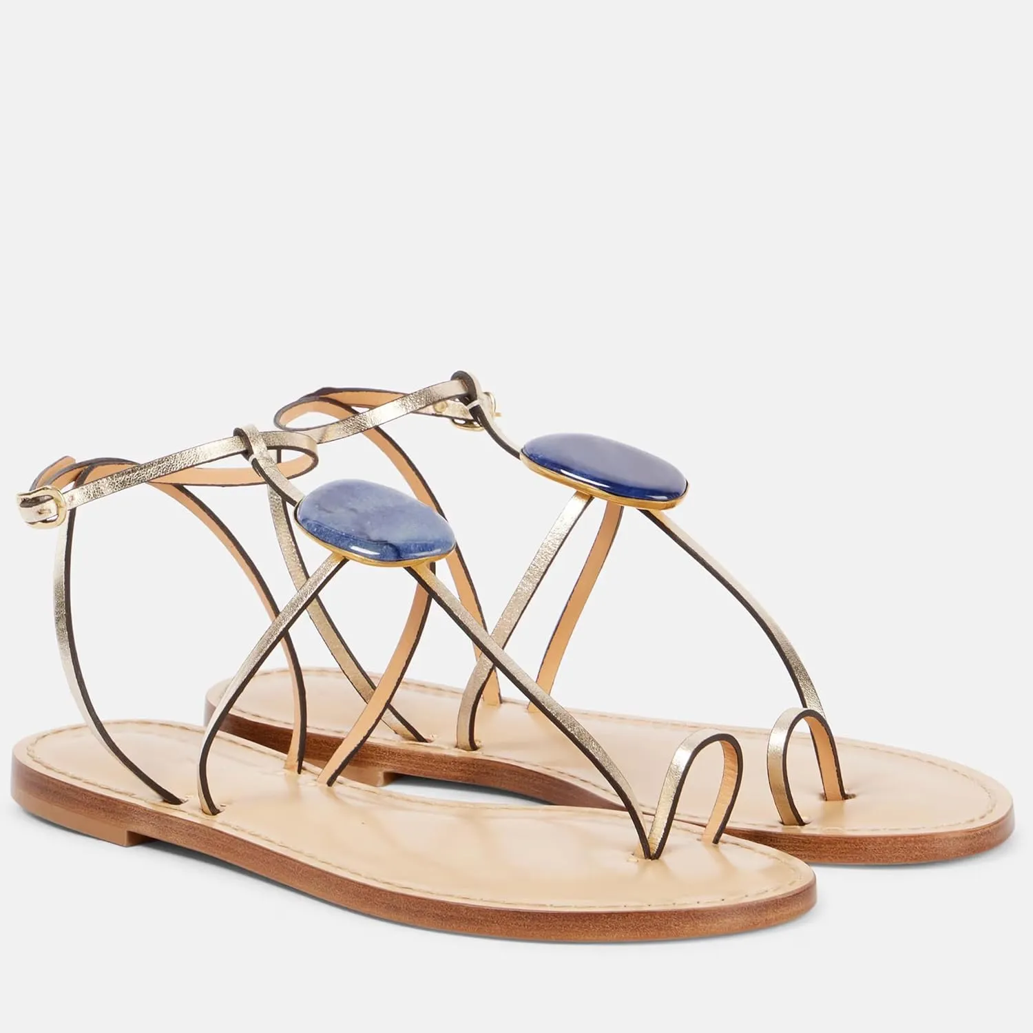 Flat Sandals for Women Gemstone Accents Strappy Flats Summer Chic Adjustable Sandals Cross-Strap Metallic Buckle Flip Flops Comfortable Leather Casual Beach Shoes