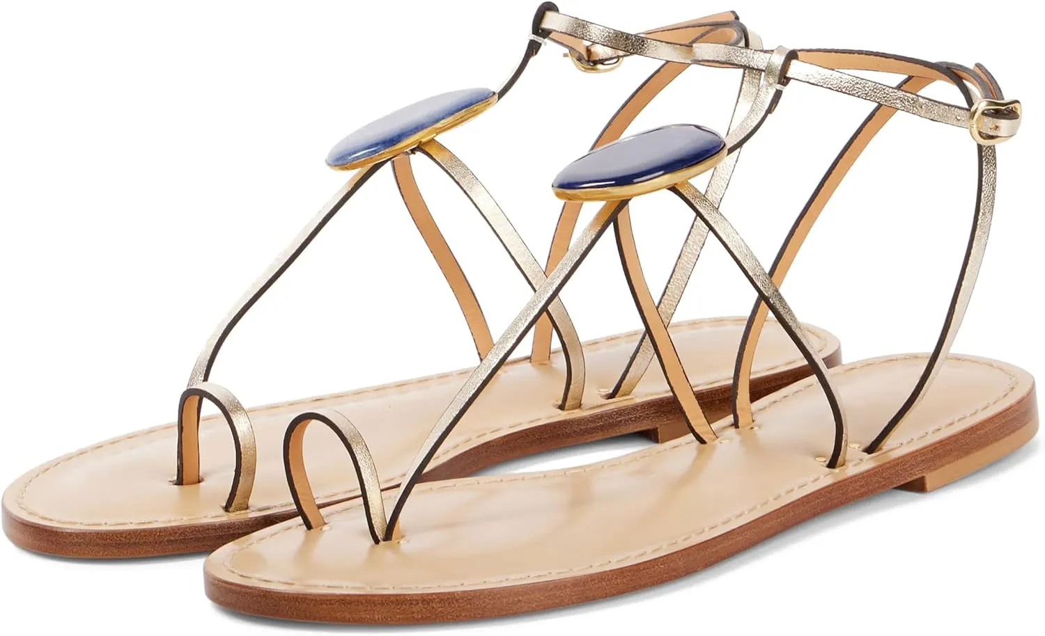 Flat Sandals for Women Gemstone Accents Strappy Flats Summer Chic Adjustable Sandals Cross-Strap Metallic Buckle Flip Flops Comfortable Leather Casual Beach Shoes