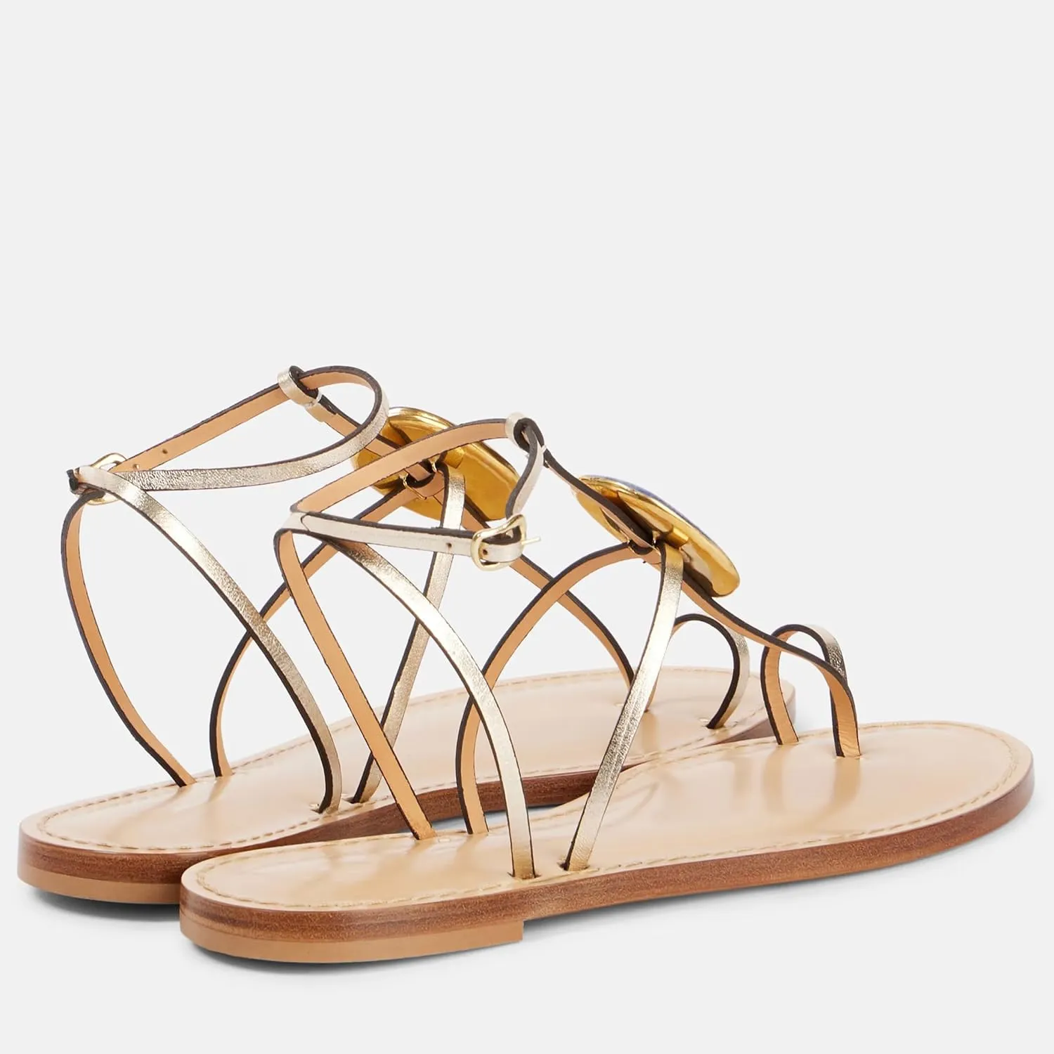 Flat Sandals for Women Gemstone Accents Strappy Flats Summer Chic Adjustable Sandals Cross-Strap Metallic Buckle Flip Flops Comfortable Leather Casual Beach Shoes