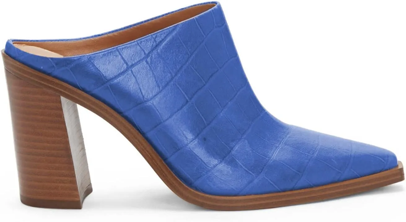 FOWT Women Crocodile Embossed Mules Chunky Stacked Heel Slippers Pointed Toe Backless Slides Sandals Slip On Work Daily Casual Dress Shoes Size 4-16 US
