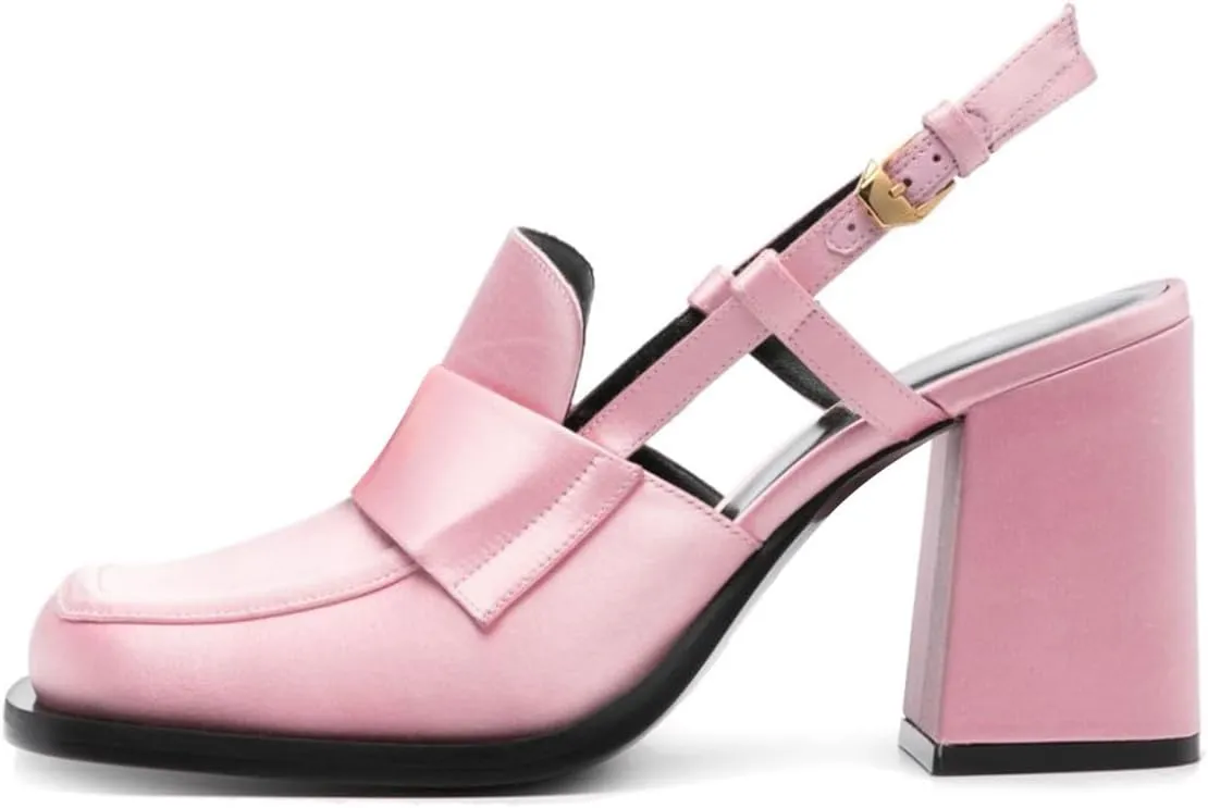 FOWT Women Platform Square Toe Loafers Chunky High Heel Slingback Pumps Slip on Daily Street Shoes Size 4-16 US