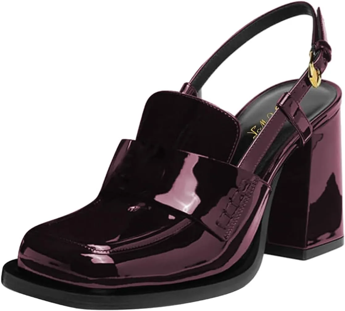 FOWT Women Platform Square Toe Loafers Chunky High Heel Slingback Pumps Slip on Daily Street Shoes Size 4-16 US