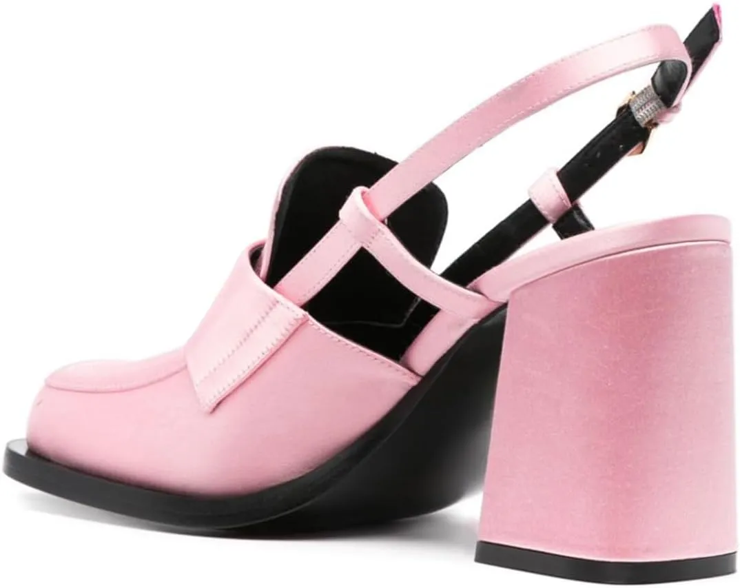 FOWT Women Platform Square Toe Loafers Chunky High Heel Slingback Pumps Slip on Daily Street Shoes Size 4-16 US