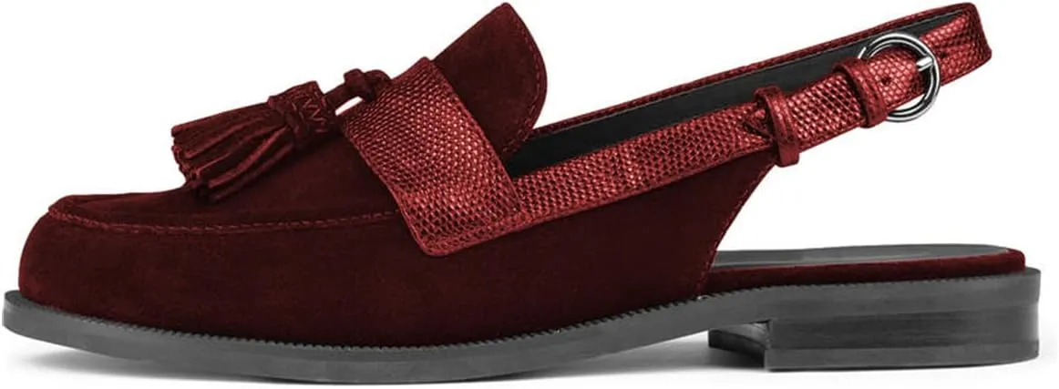 FOWT Women Tassel Round Toe Penny Loafers Comfortable Slip on Flat Slingbacks Open Back Daily Street Casual Shoes Size 4-16 US