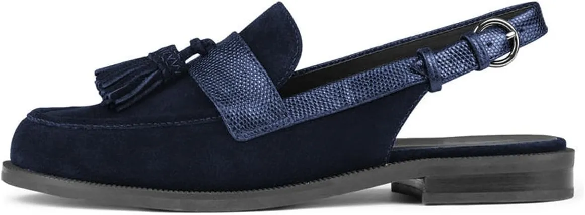 FOWT Women Tassel Round Toe Penny Loafers Comfortable Slip on Flat Slingbacks Open Back Daily Street Casual Shoes Size 4-16 US