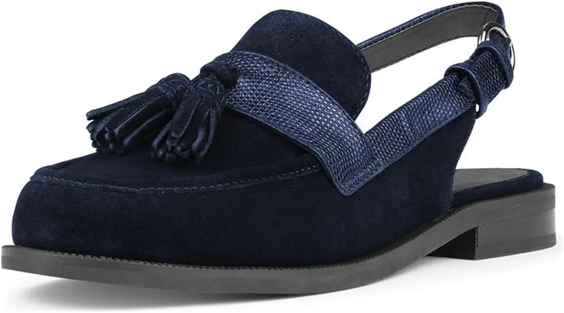 FOWT Women Tassel Round Toe Penny Loafers Comfortable Slip on Flat Slingbacks Open Back Daily Street Casual Shoes Size 4-16 US